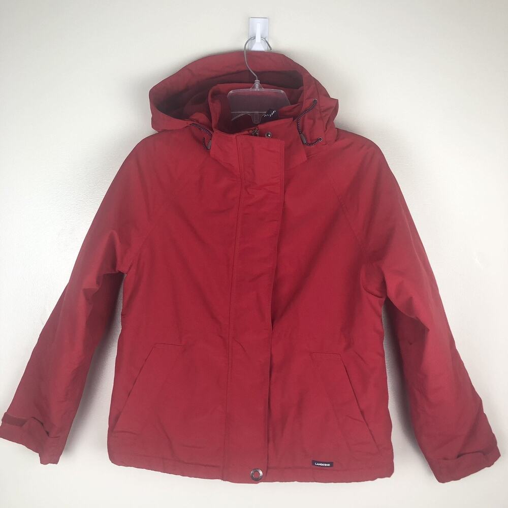 Women’s Lands End Hooded Coat Size S/P 6-8 Red